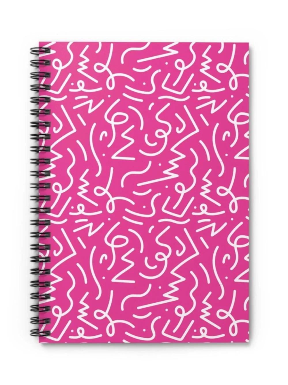 Brand New: Abstract Squiggle Notebook in Hot Pink & White | Spiral Ruled Journal